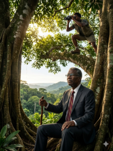 Herman Nyotu (Guuka Gitau) sitting under a tree, reflecting on purpose, resilience and legacy.